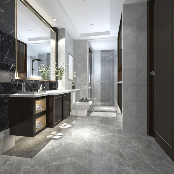 Renderização Moderna Casa Banho Loft Com Decoração Azulejos Luxo — Fotografia de Stock