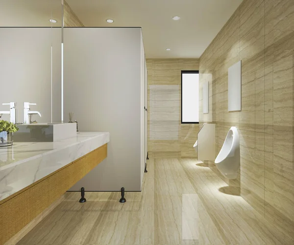 Renderização Madeira Azulejo Moderno Banheiro Público — Fotografia de Stock