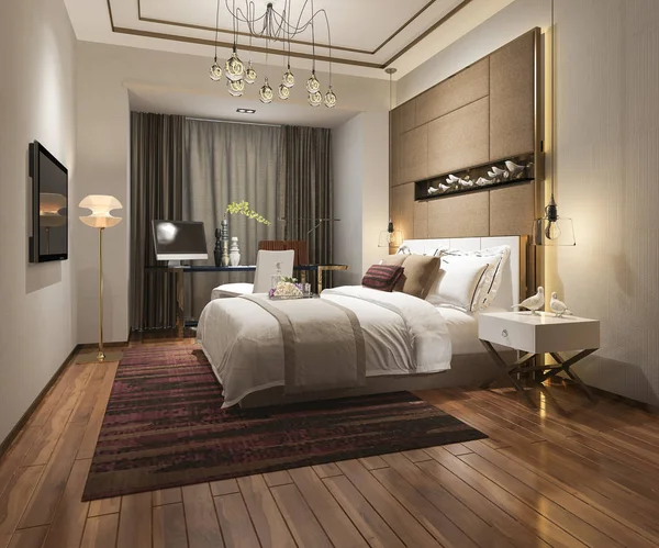 Renderização Bela Suíte Luxo Hotel Com — Fotografia de Stock