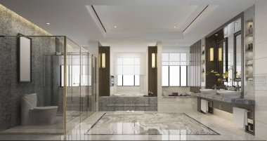 3D render lüks modern tasarım banyo ve tuvalet