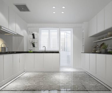 modern dekor tarzı ile 3D işleme beyaz en az mutfak