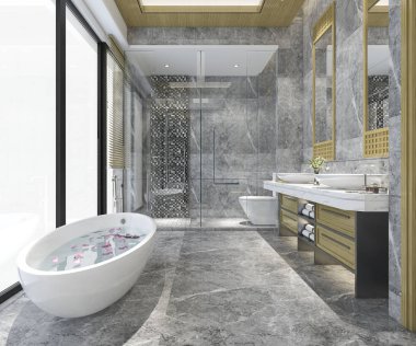 3D render lüks modern tasarım banyo ve tuvalet
