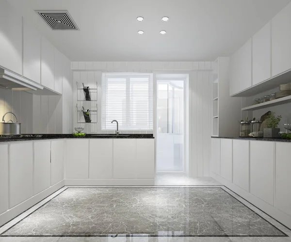 Rendering White Minimal Kitchen Modern Decor Style — Stock Photo, Image