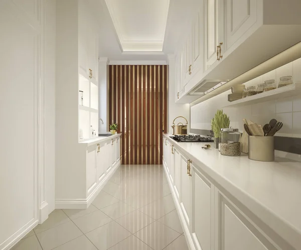 Rendering White Classic Kitchen Luxury Design — Stock Photo, Image