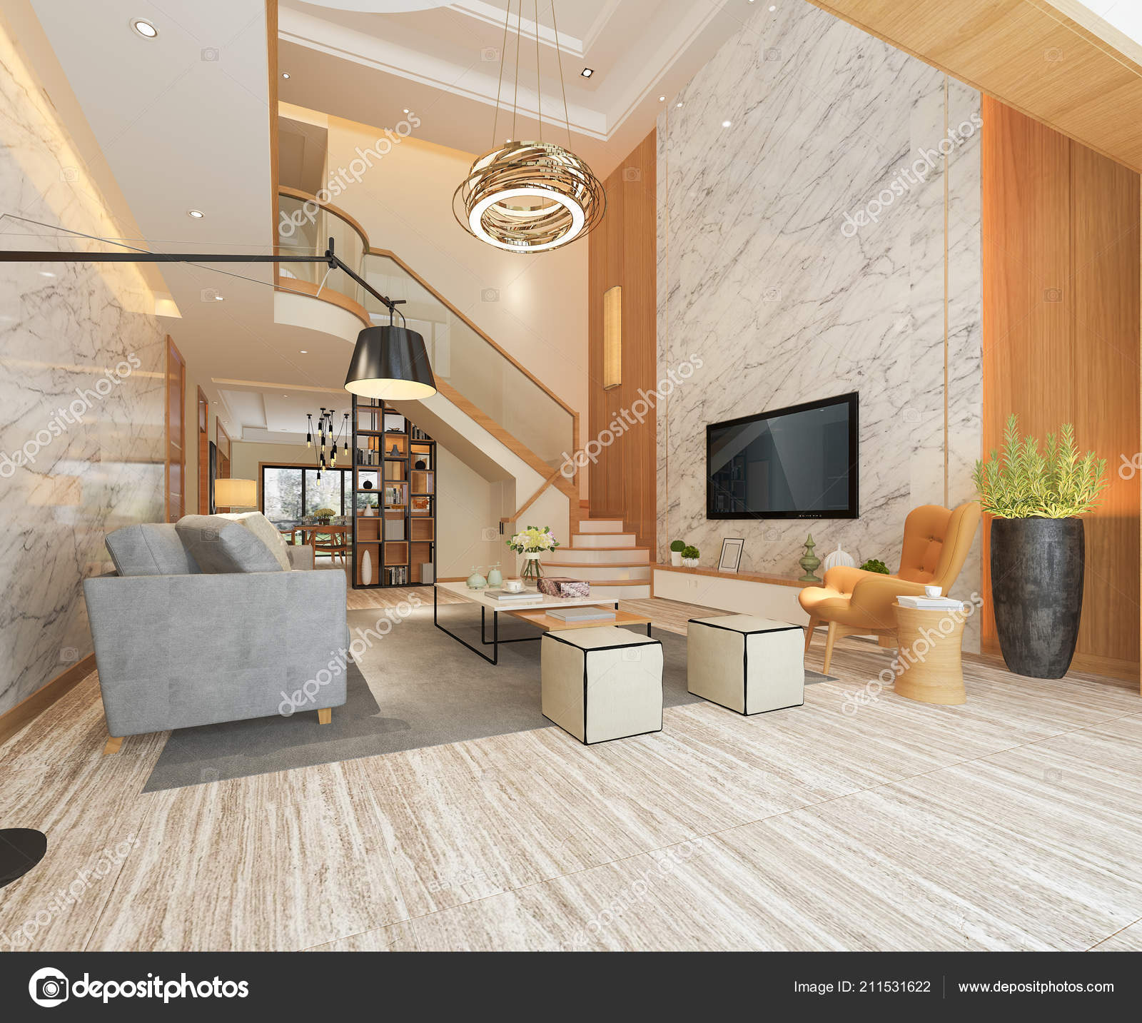 Rendering White Wood Living Room Stair Outdoor Stock Photo by ©dit26978