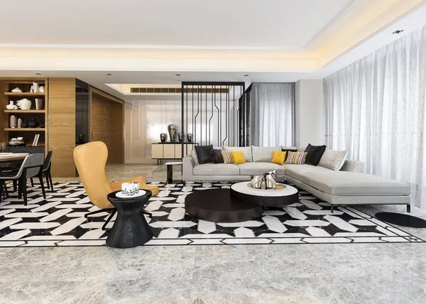 3 boyutlu modern yemek odası ve oturma odasını lüks dekorlarla donatmak.