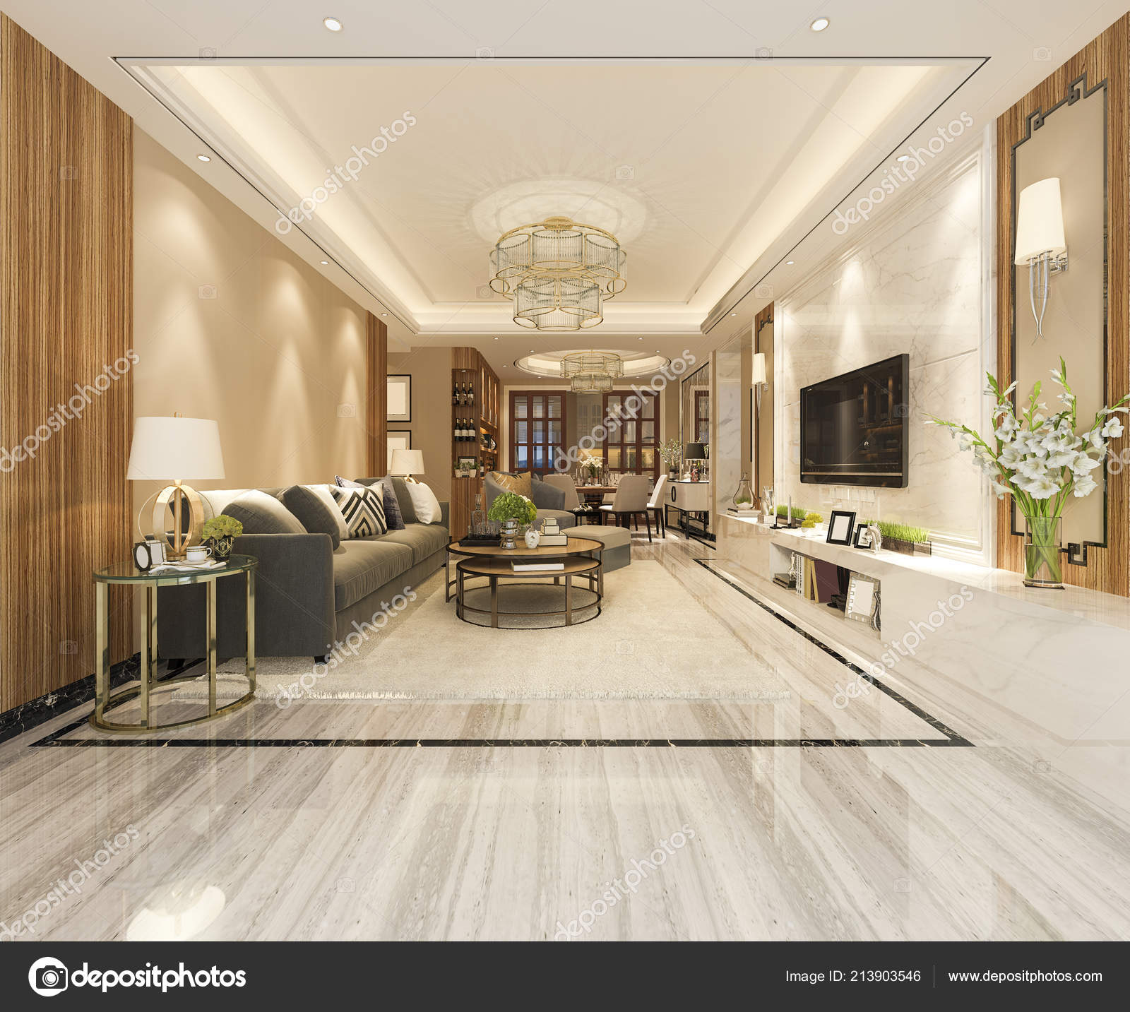 Living Room And Dining Room Decor Rendering Modern Dining