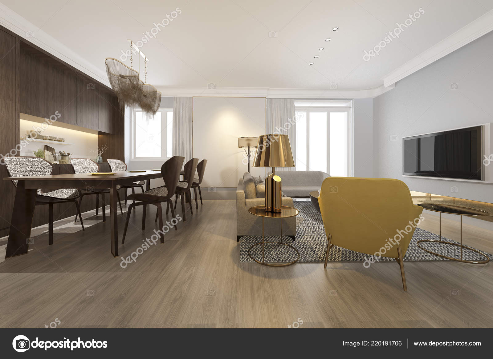 Procesamiento Moderno Comedor Salón Con Una Decoración Lujo — Foto ... Procesamiento Moderno Comedor Salón Con Una Decoración Lujo — Foto ...