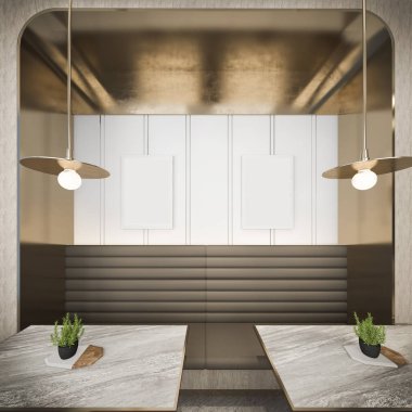 3 boyutlu çatı katı ve lüks otel resepsiyonu ve kafe restoranı.