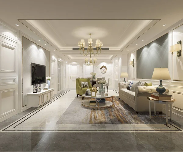 Rendering Luxus Und Modernes Wohnzimmer Und Esszimmer — Stockfoto