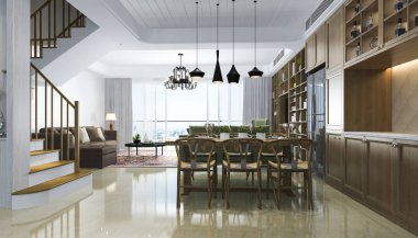 3D işleme modern yemek odası ve lüks dekor ile Çin oturma odası