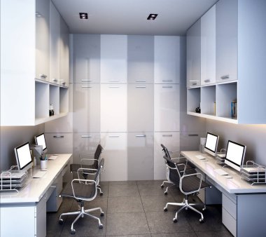 3D iş görüşmesi ve ofis binasındaki çalışma odası