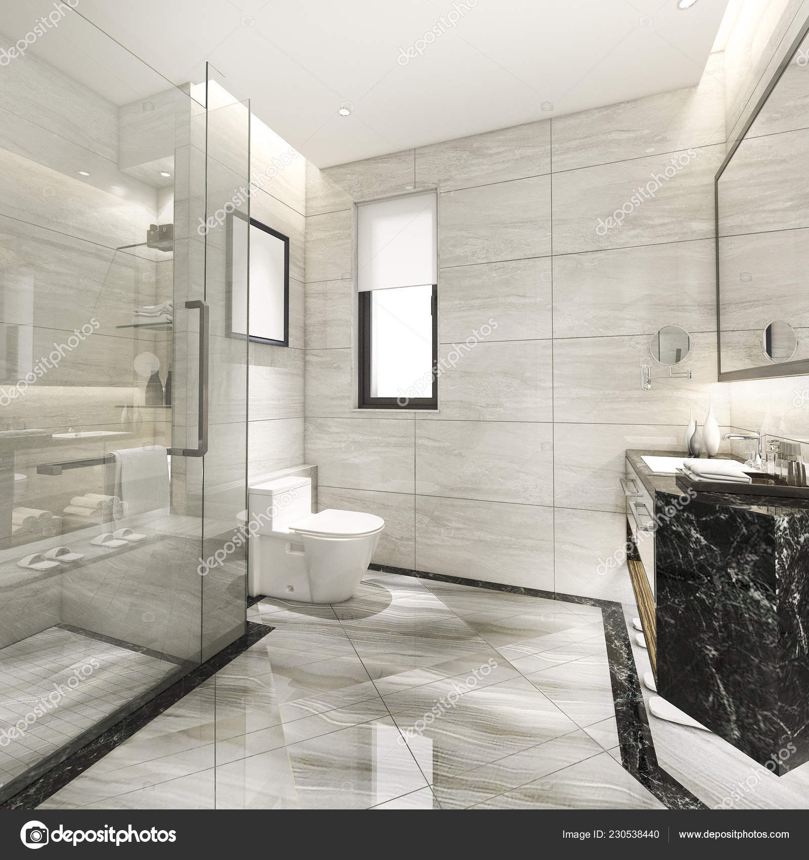 Rendering Modern Bathroom Luxury Tile Decor Stock Photo by ©dit26978