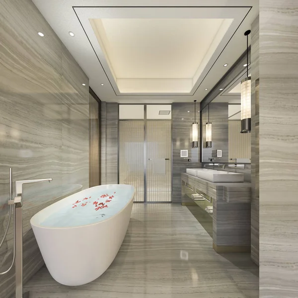 3d rendering modern bathroom with luxury tile decor