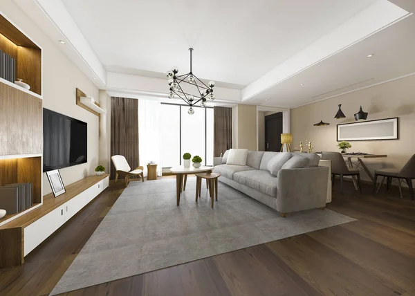 3 boyutlu modern yemek odası ve oturma odasını lüks dekorlarla donatmak.