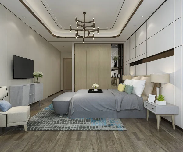 Renderizado Hermoso Dormitorio Lujo Suite Hotel Con —  Fotos de Stock