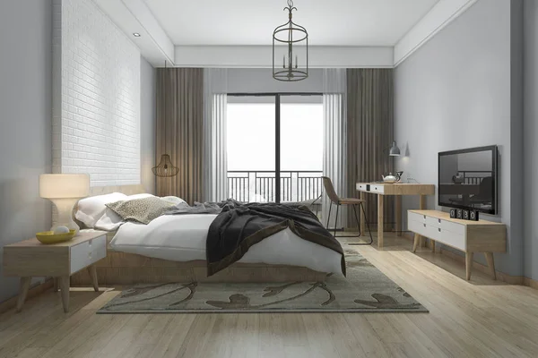 Rendering Beautiful Minimal Bedroom Suite Hotel — Stock Photo, Image
