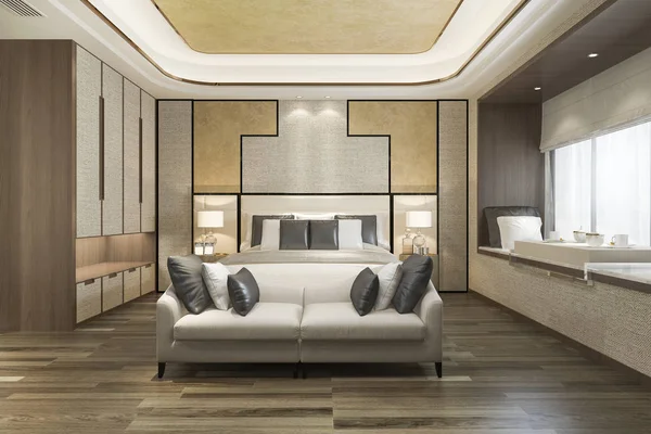 Rendering Van Mooie Luxe Slaapkamer Suite Hotel Met — Stockfoto