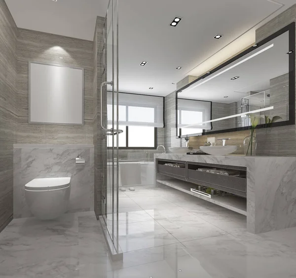 3d rendering modern bathroom with luxury tile decor