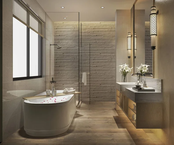 3d rendering modern bathroom with luxury tile decor