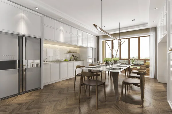 3D render İskandinav vintage mutfak yemek masası ile