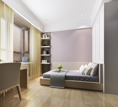 3D Render güzel pembe vintage çocuk yatak odası
