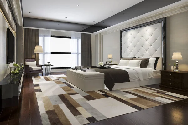 3d rendering beautiful luxury bedroom suite in hotel with tv