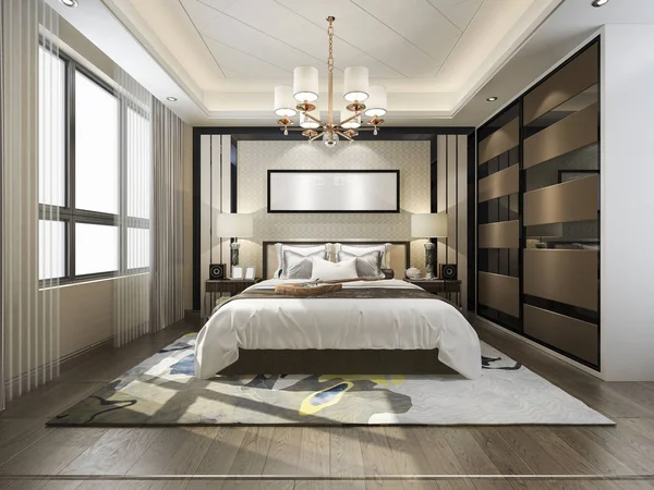 Rendering Luxury Modern Bedroom Suite Wardrobe Walk Closet — Stock Photo, Image