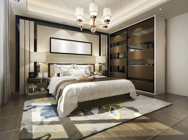 Rendering Luxe Moderne Slaapkamer Suite Met Garderobe Walk Closet — Stockfoto