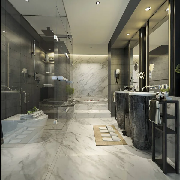 3d rendering modern bathroom with luxury tile decor