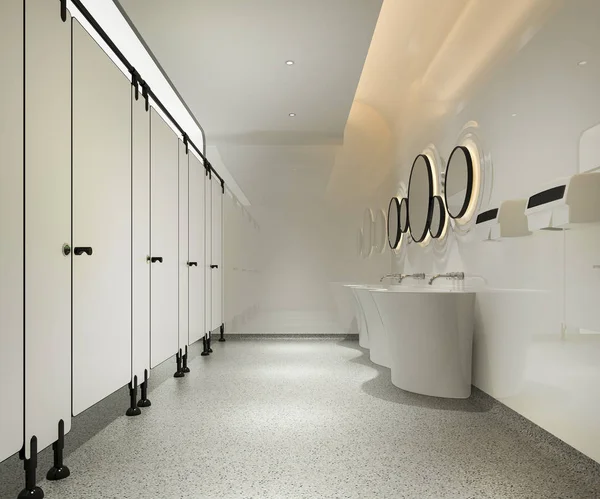 Renderização Madeira Azulejo Moderno Banheiro Público — Fotografia de Stock