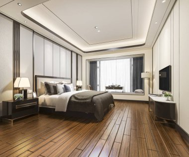 Otelimizde 3D modern yatak odası süiti.