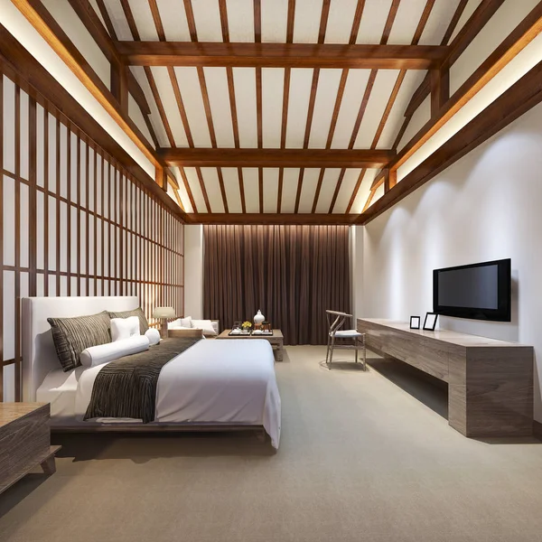 3d rendering luxury chinese bedroom suite in resort hotel