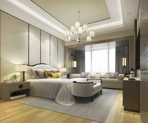 Rendering Mewah Kamar Tidur Modern Suite Hotel — Stok Foto