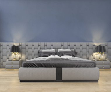 3D render vintage en az sahte yatak odasında İskandinav tarzı yukarı