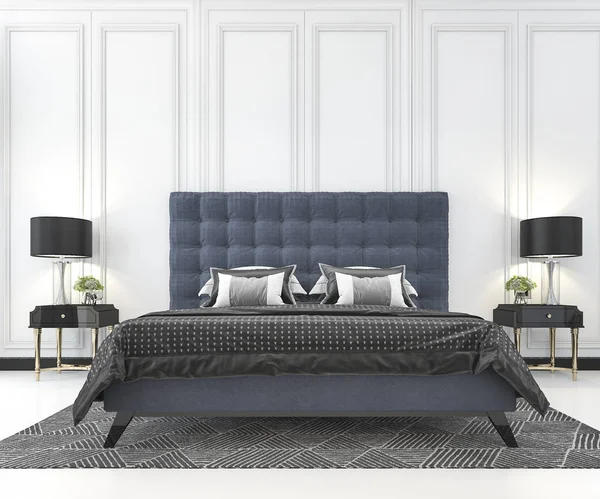 Rendering Blue Classic Bed Classic Bedroom Plant — Stock Photo, Image