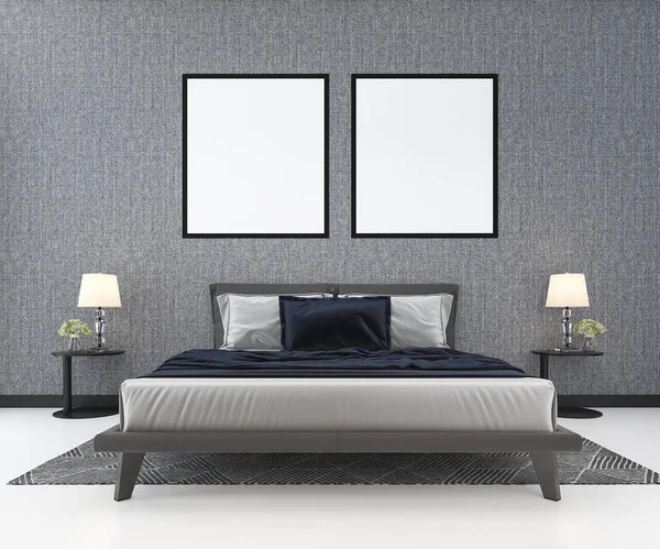 Rendering Blue Classic Bed Classic Bedroom Plant — Stock Photo, Image