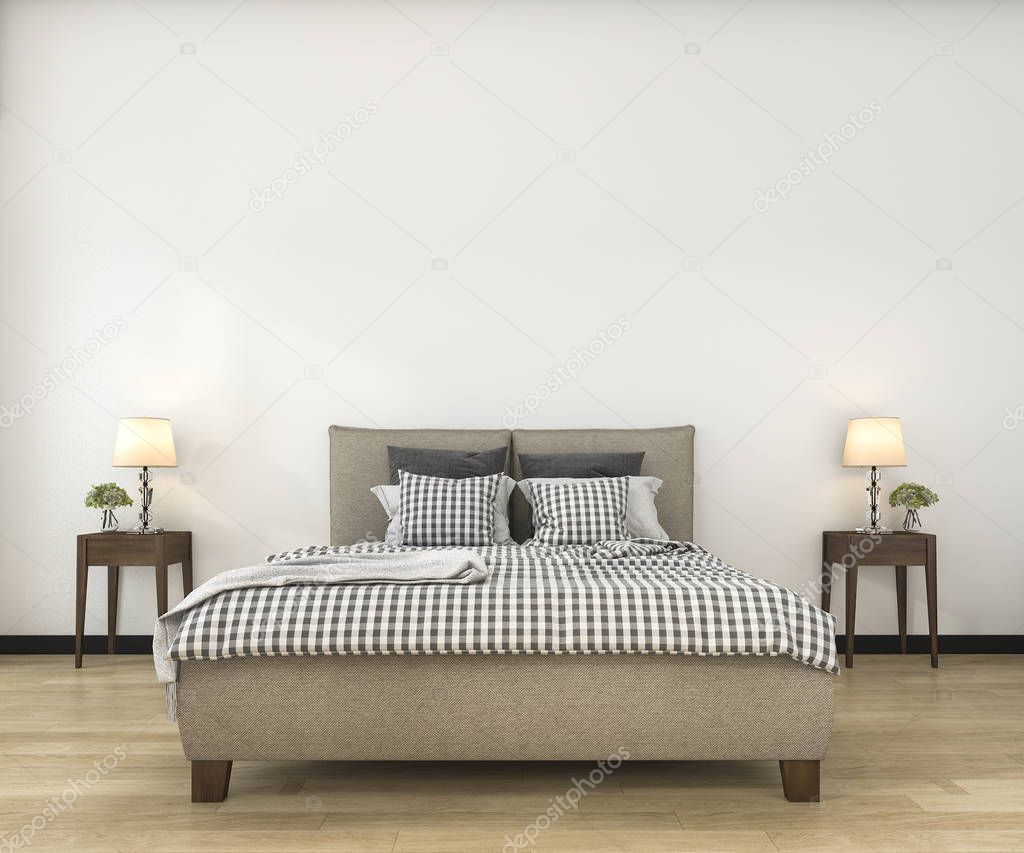 3d rendering vintage minimal mock up bedroom in scandinavian style