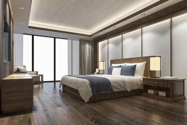 3D render lüks Çin Yatak Odalı Süit resort otel