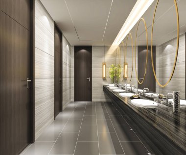 3D işlemeli ahşap ve modern halka açık tuvalet