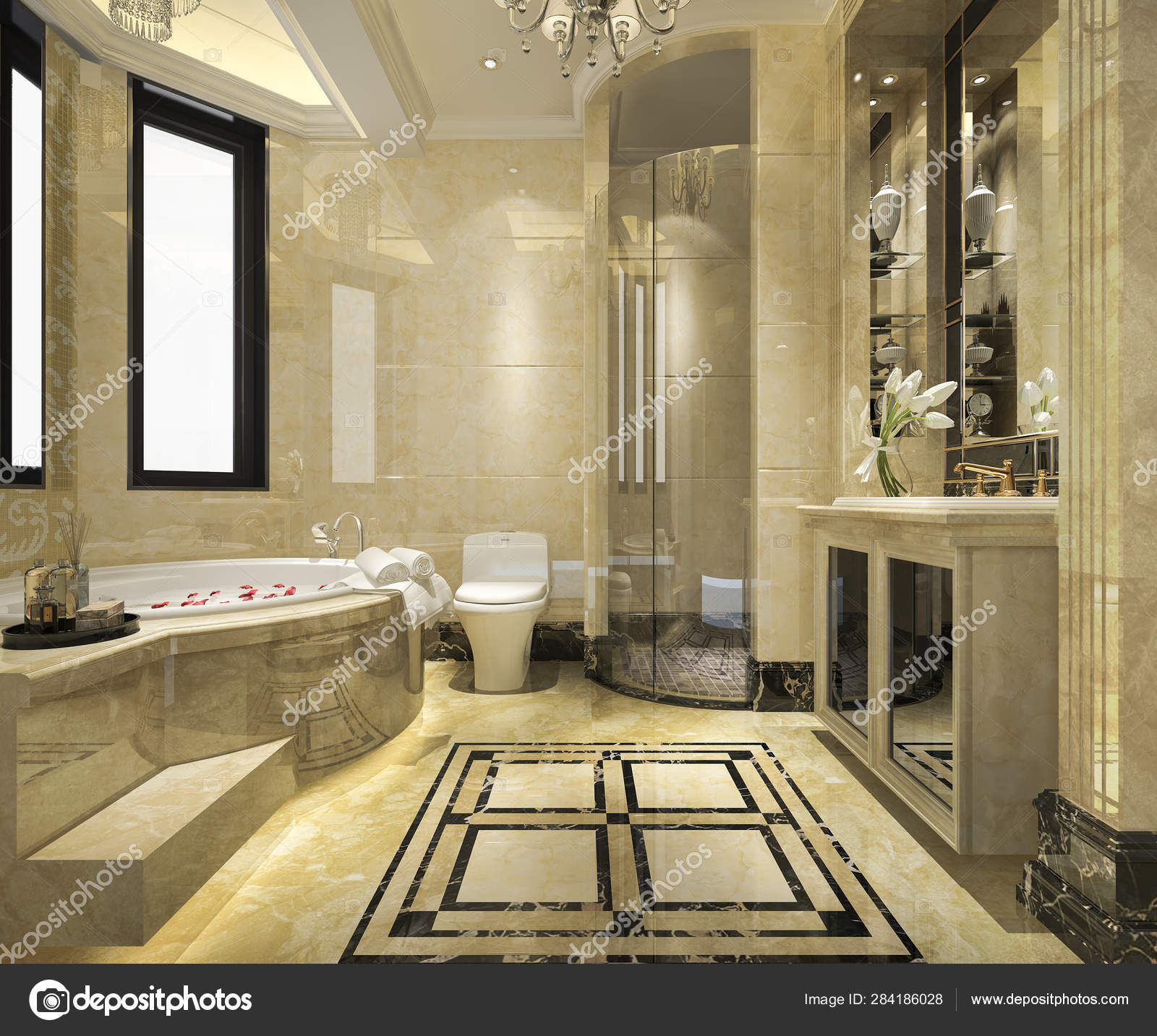 Rendering Modern Classic Bathroom Luxury Tile Decor Stock Photo