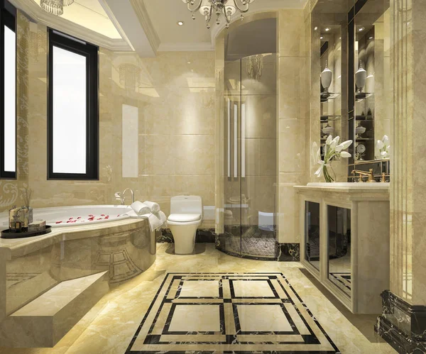 Rendering Modern Classic Bathroom Luxury Tile Decor — Stock Photo, Image