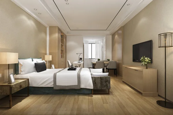 Rendering Luxury Modern Bedroom Suite Hotel Med Matbord — Stockfoto