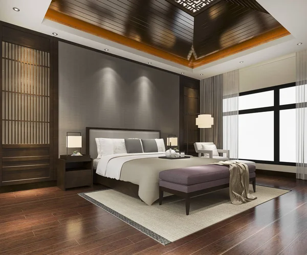 3d rendering luxury chinese bedroom suite in resort hotel