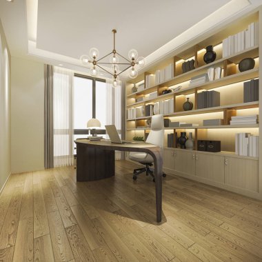 3d render lüks iş toplantısı ve ev ofis çalışma odası