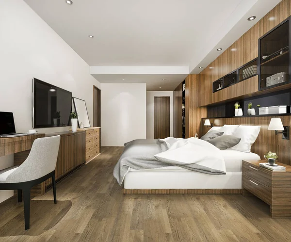 Rendering Beautiful Luxury Bedroom Suite Hotel Working Table — Stock Photo, Image