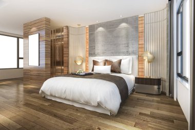 3D güzel Lüks Suit otel ayna dolap ile oluşturma