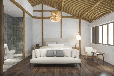 3D işleme modern lüks yatak odalı Süit banyo Resort      