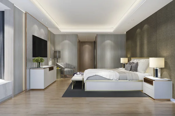 Rendering Van Mooie Luxe Slaapkamer Suite Hotel Met — Stockfoto