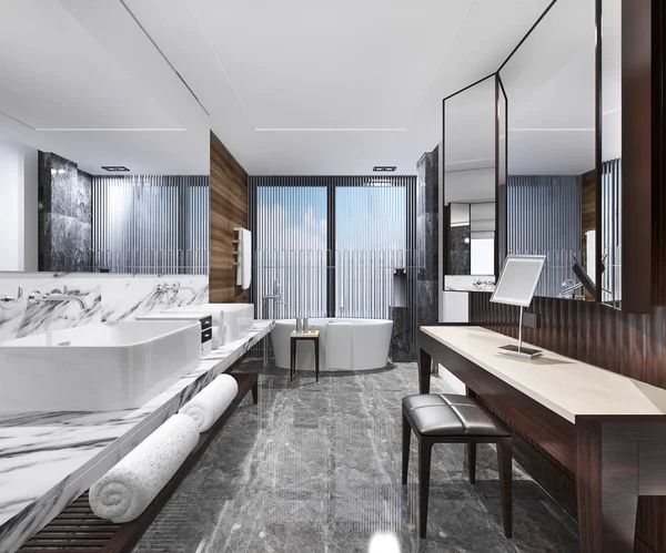 3d rendering modern loft bathroom with luxury tile decor with make up table